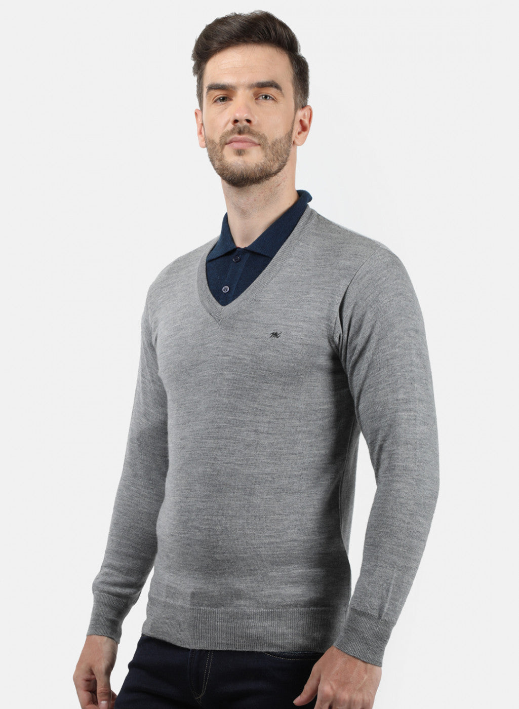 Men Grey Solid Pullover