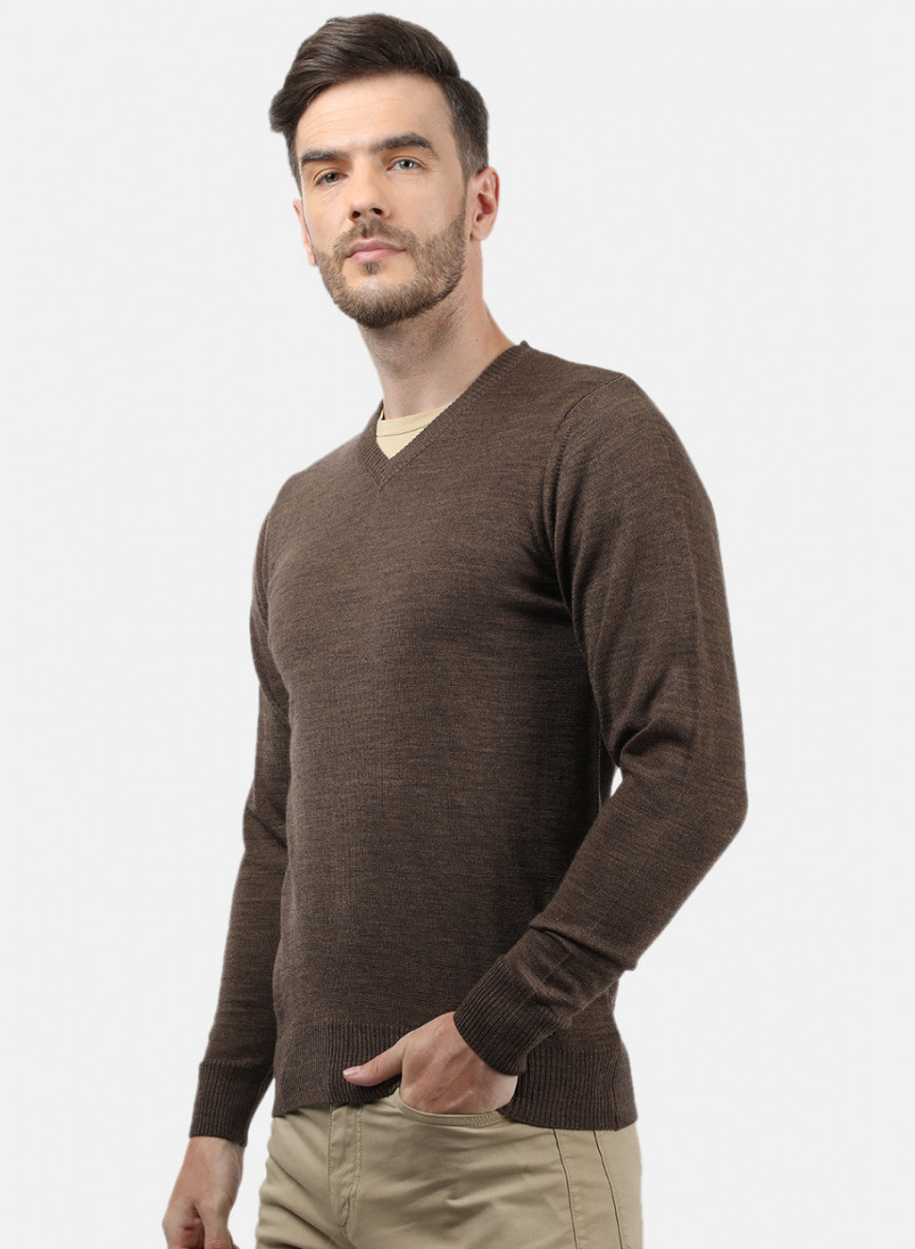 Men Brown Solid Pullover