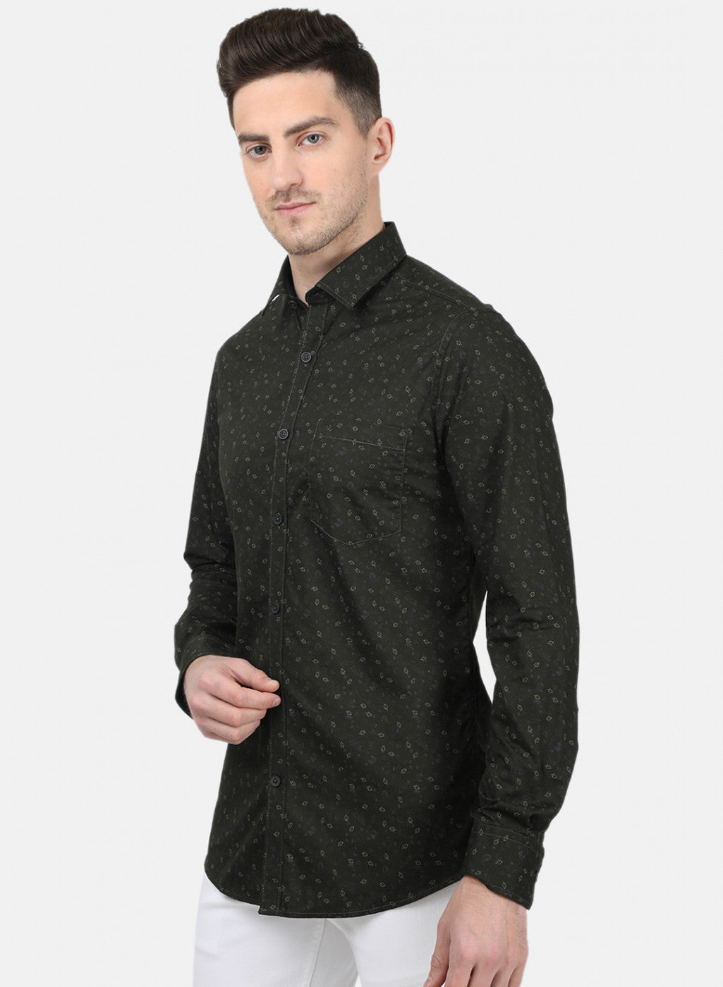 Mens Olive Printed Shirt