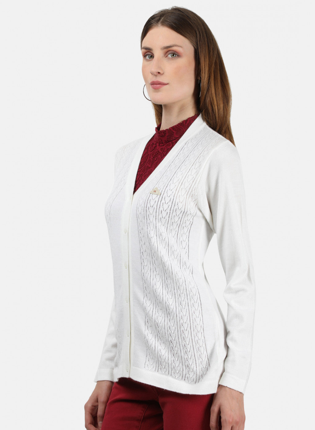 Women White Self Cardigan