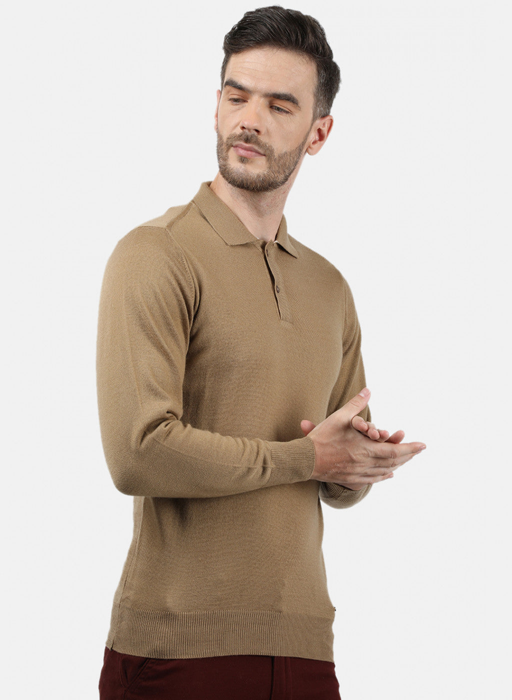 Men Light Brown Collar T-Shirt