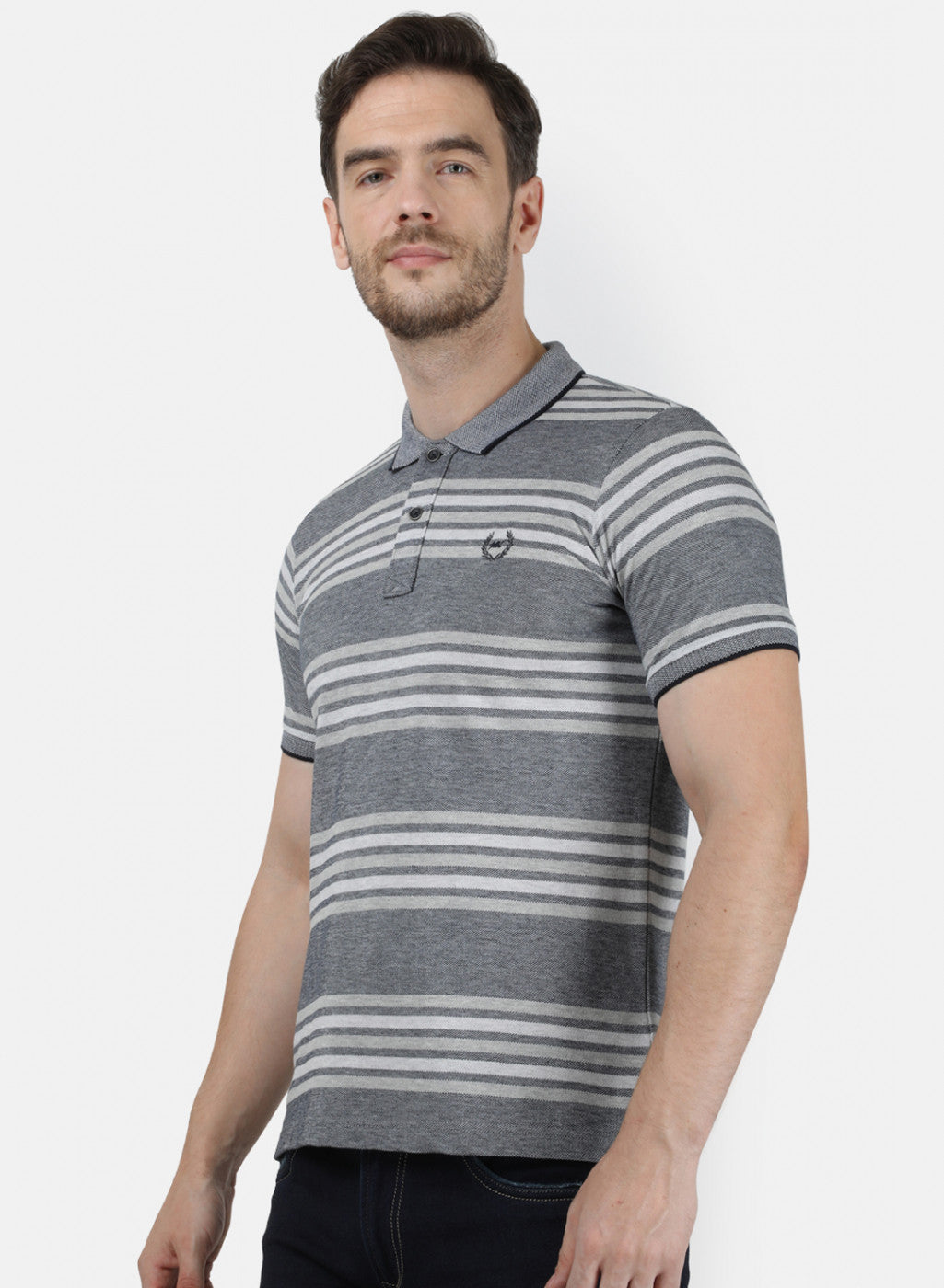 Mens Grey Stripe Collar T-Shirts