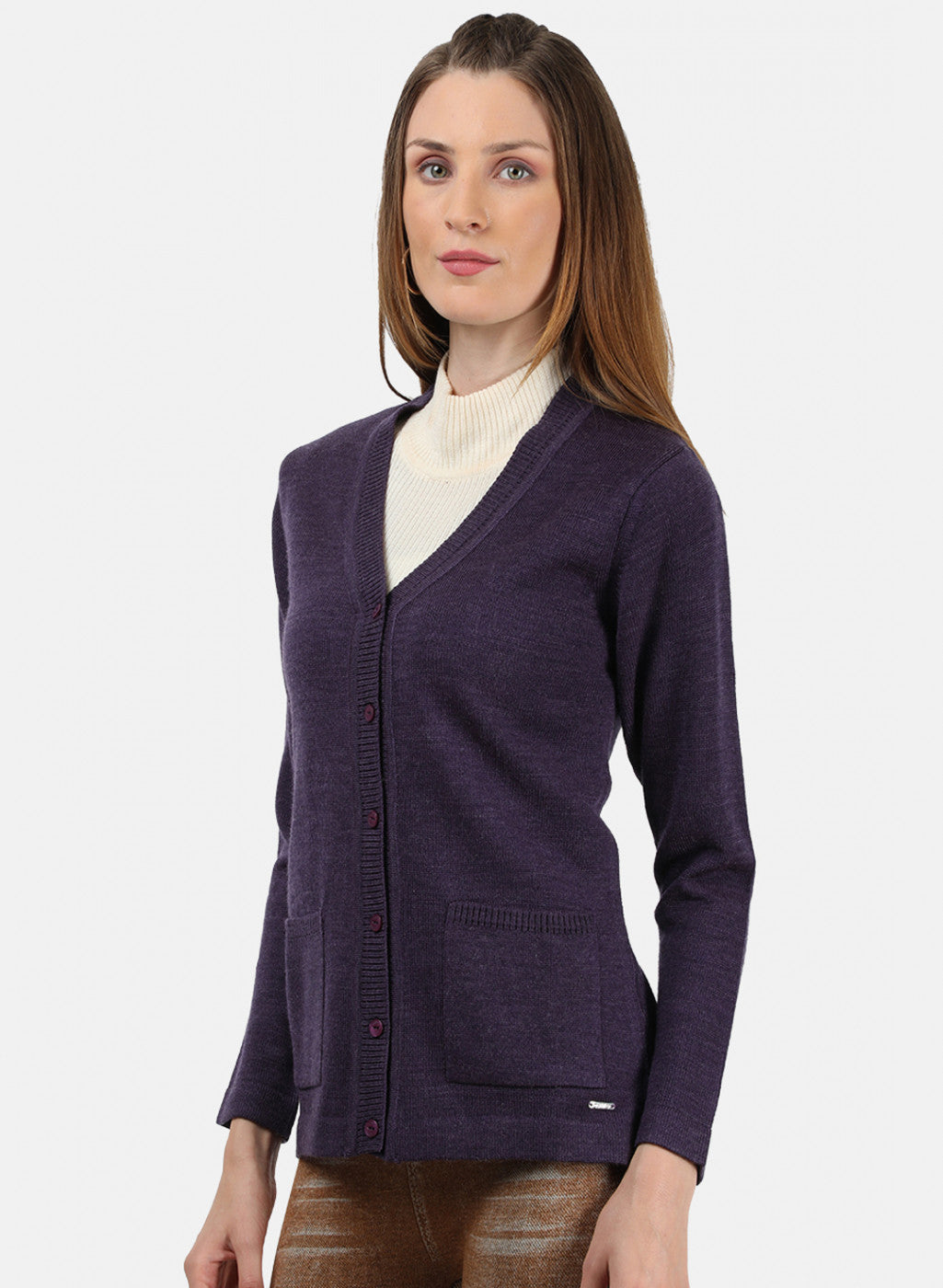 Women Purple Solid Cardigan