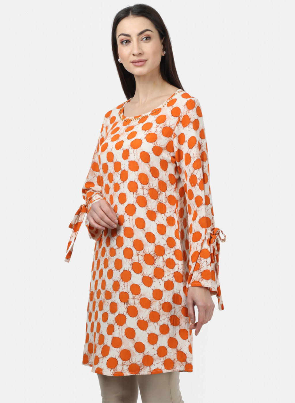 Womens Orange Printed Tunic