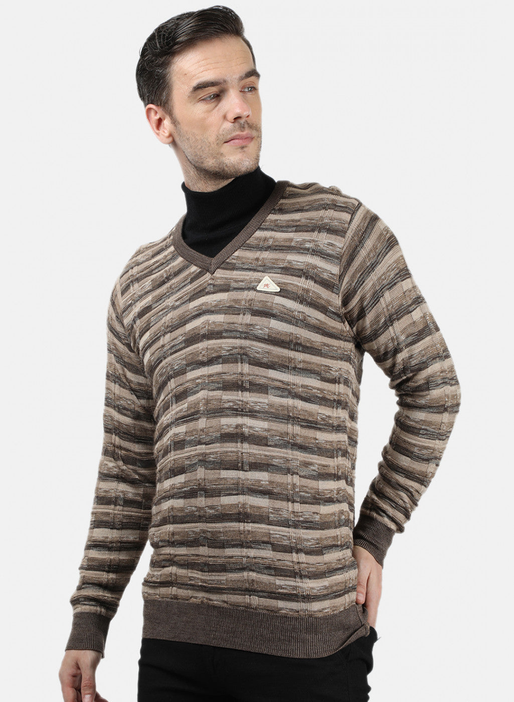 Men Brown Solid Pullover