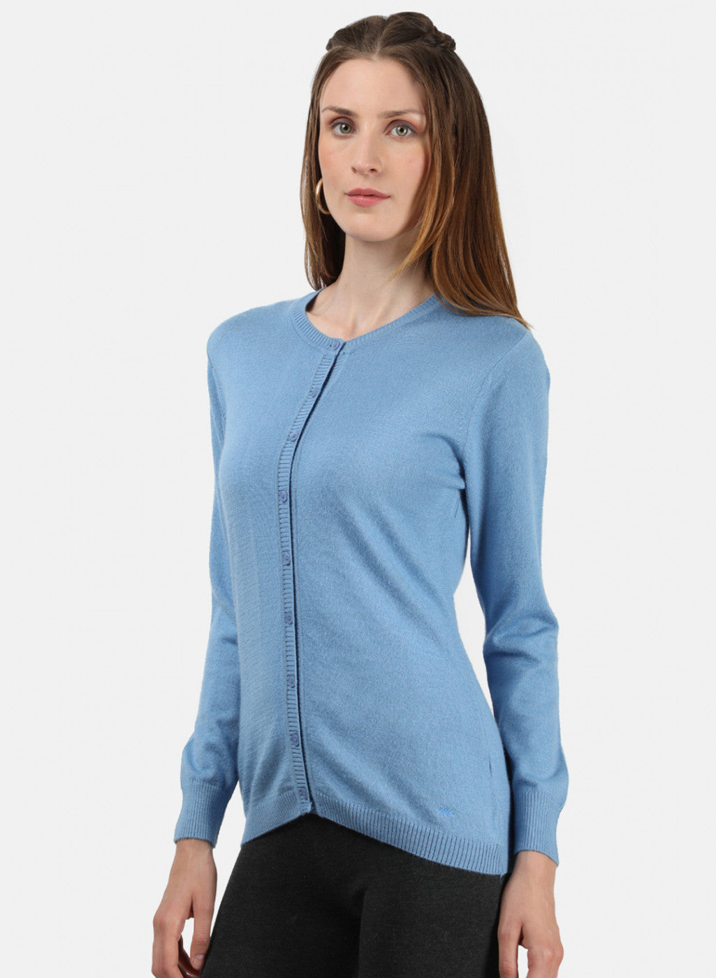 Women Sky Blue Solid Cardigan