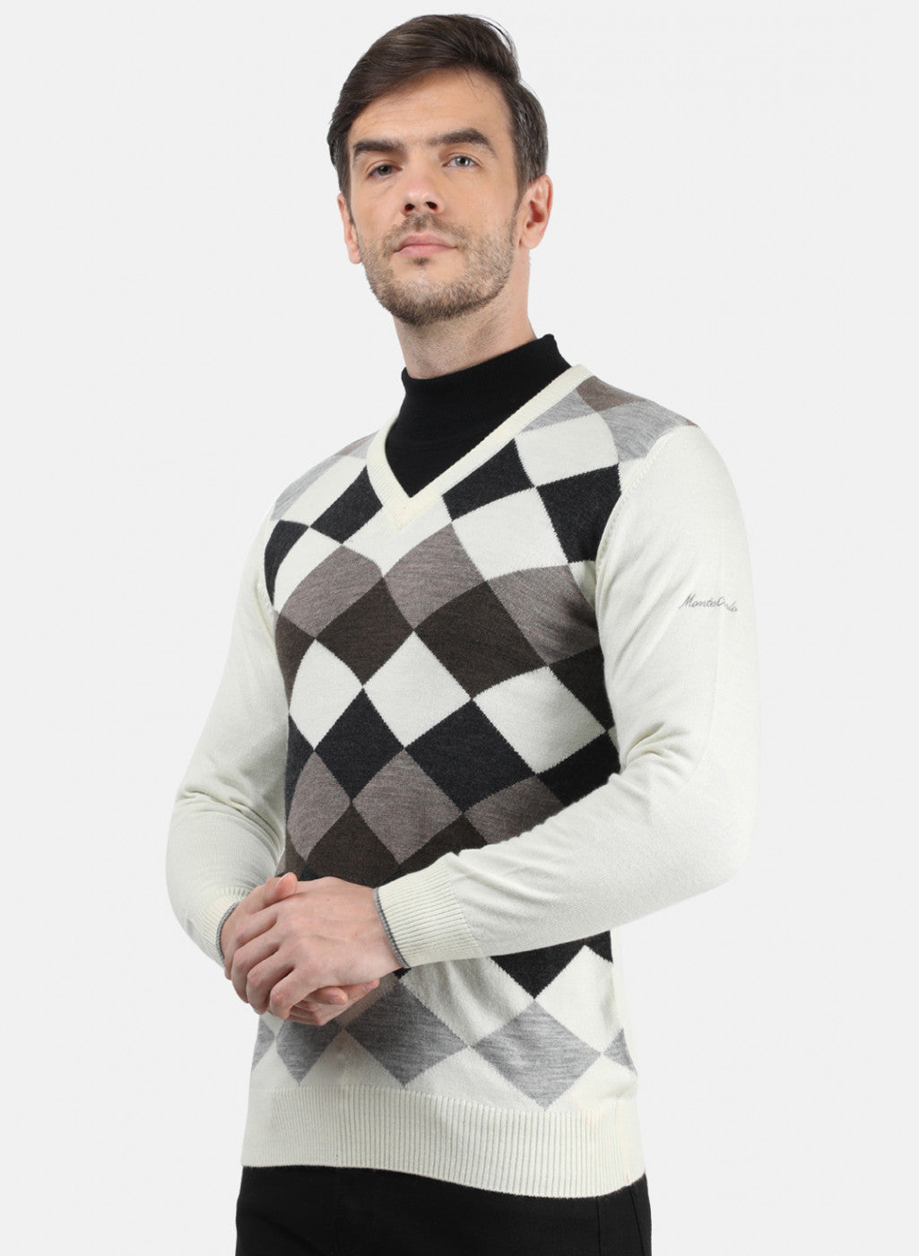 Men White & Grey Solid Pullover