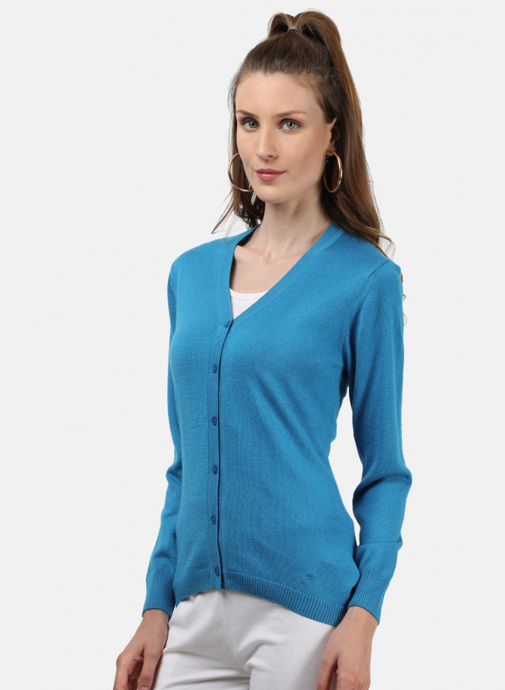 Women Blue Solid Cardigan