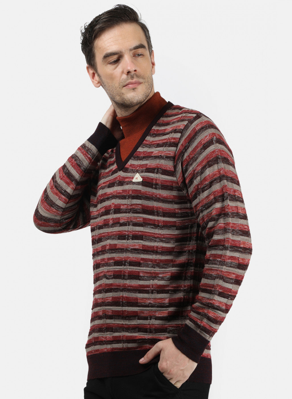 Men Red Solid Pullover