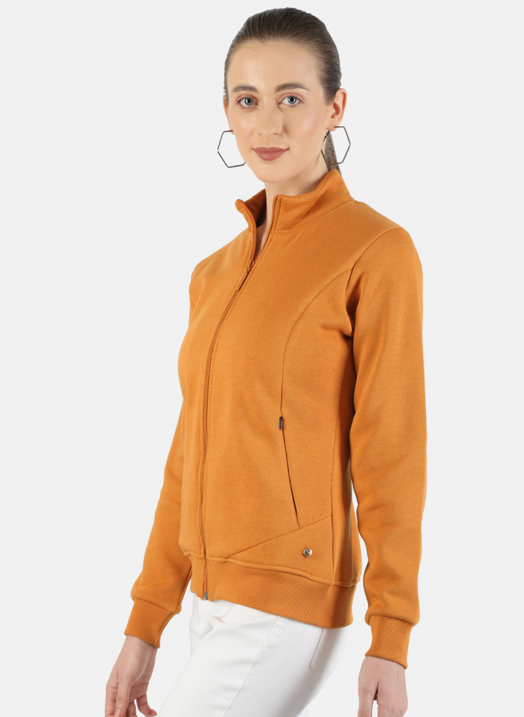 Women Mustard Plain Sweatshirt