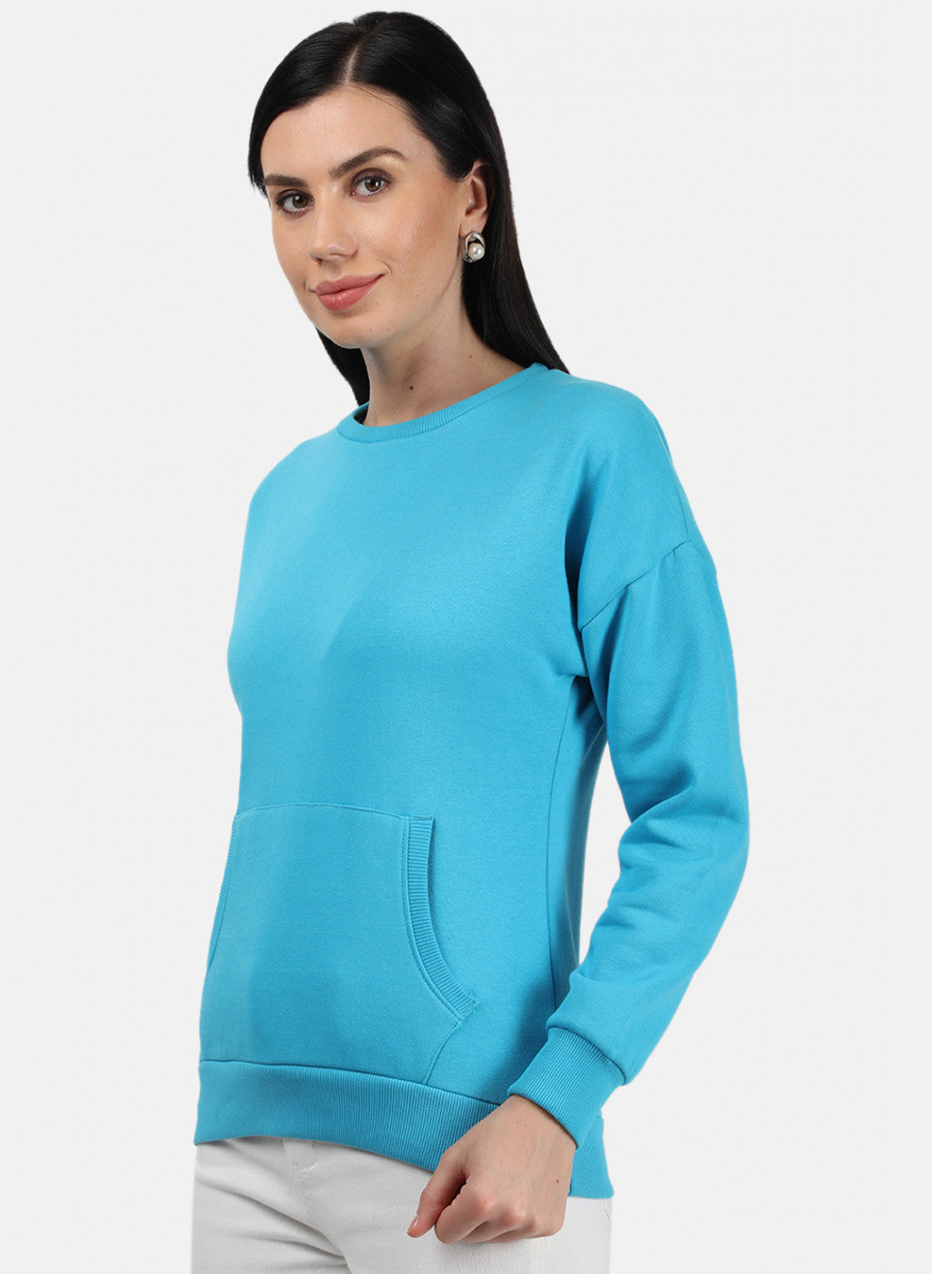 Women Blue Plain Sweatshirt