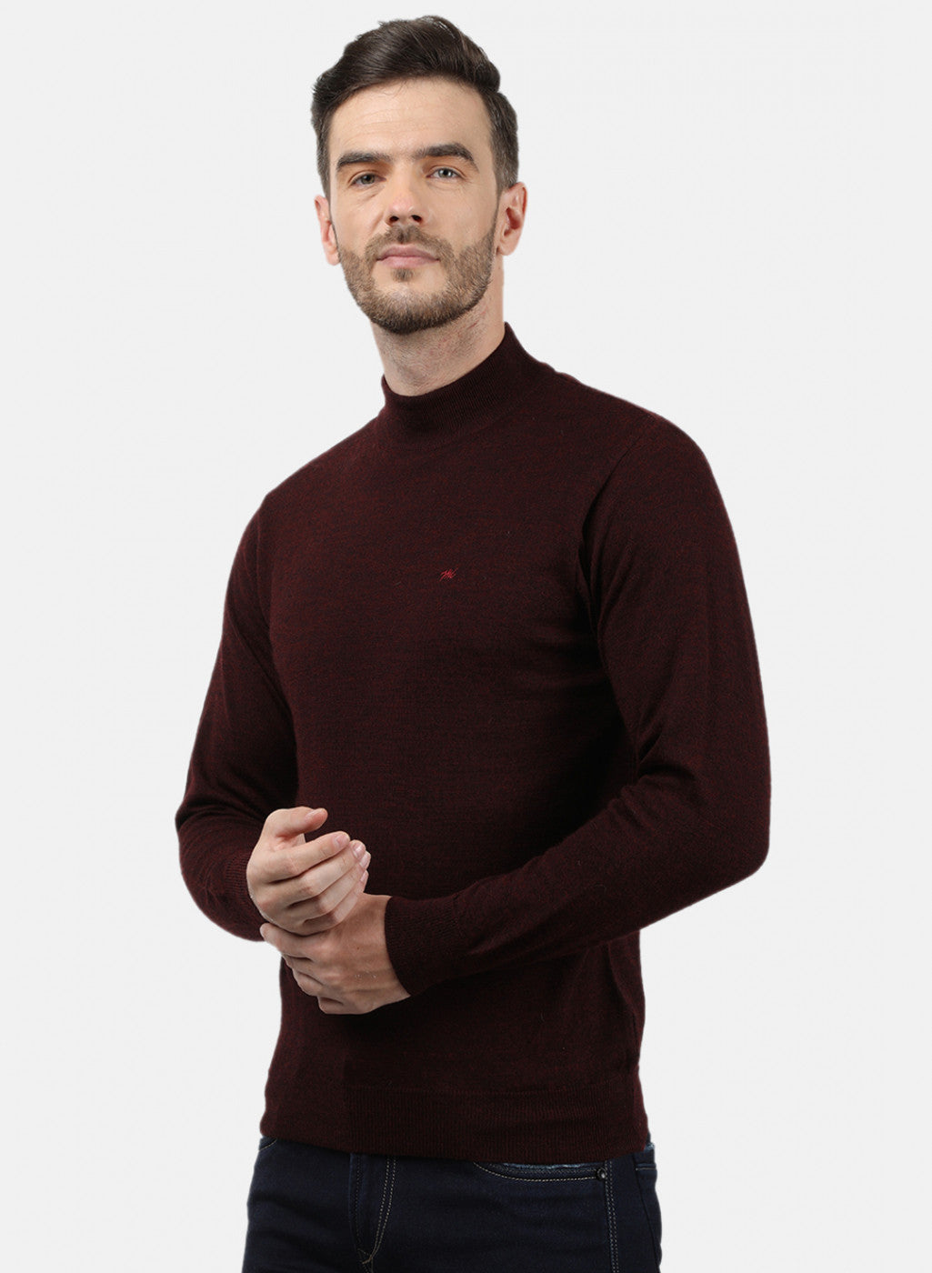 Men Maroon Solid Pullover