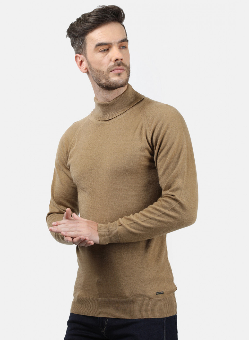 Men Light Brown Solid Pullover