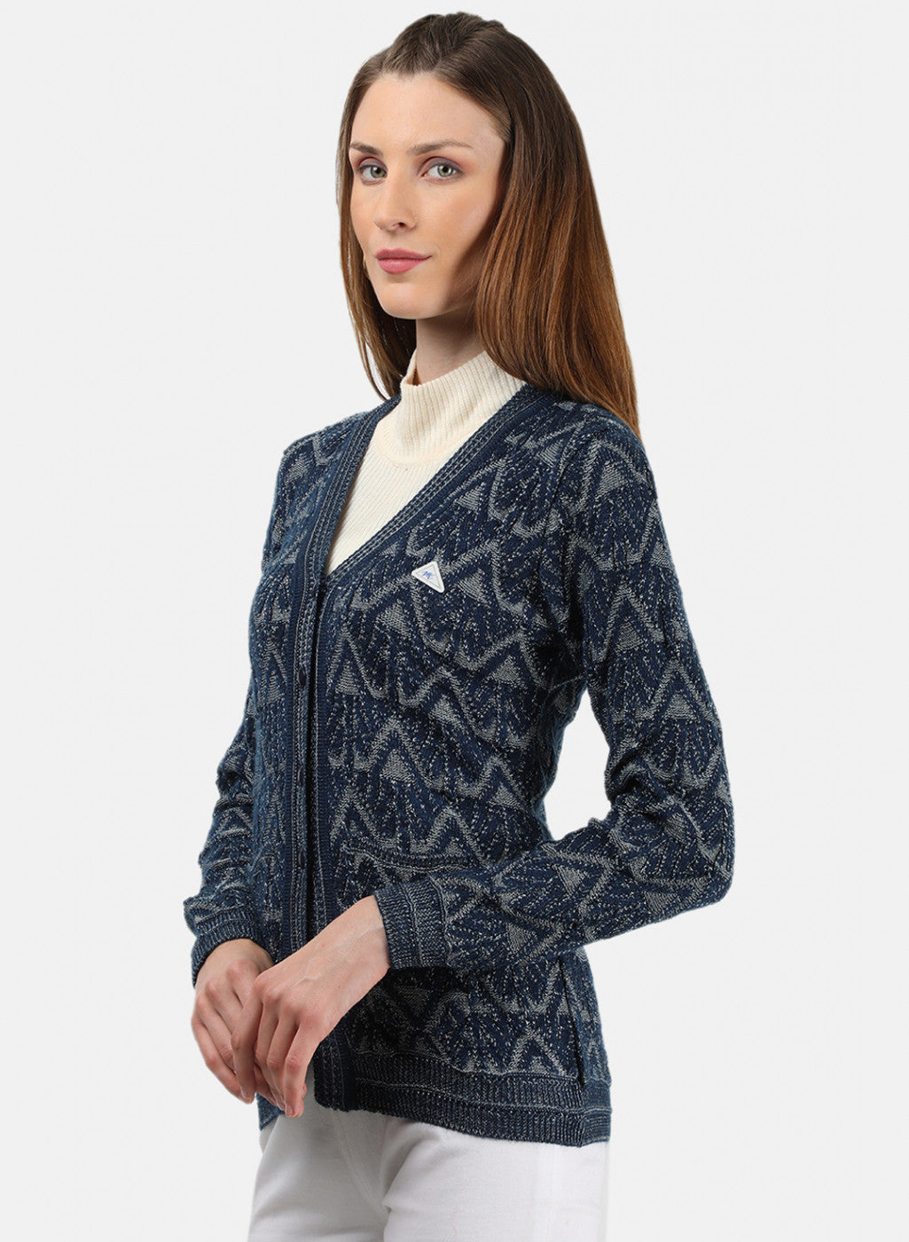 Women Blue Self Cardigan