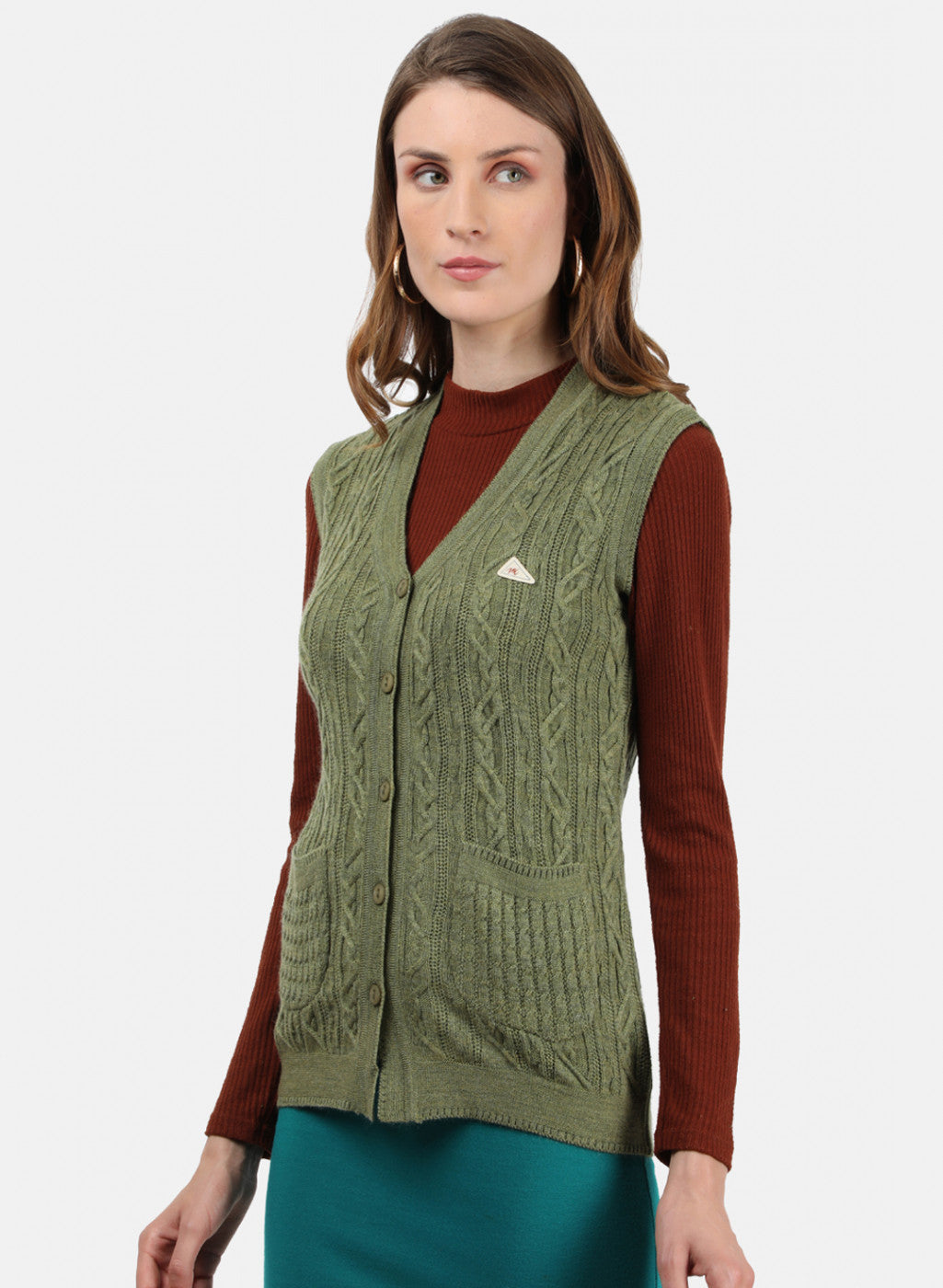 Women Olive Self Cardigan