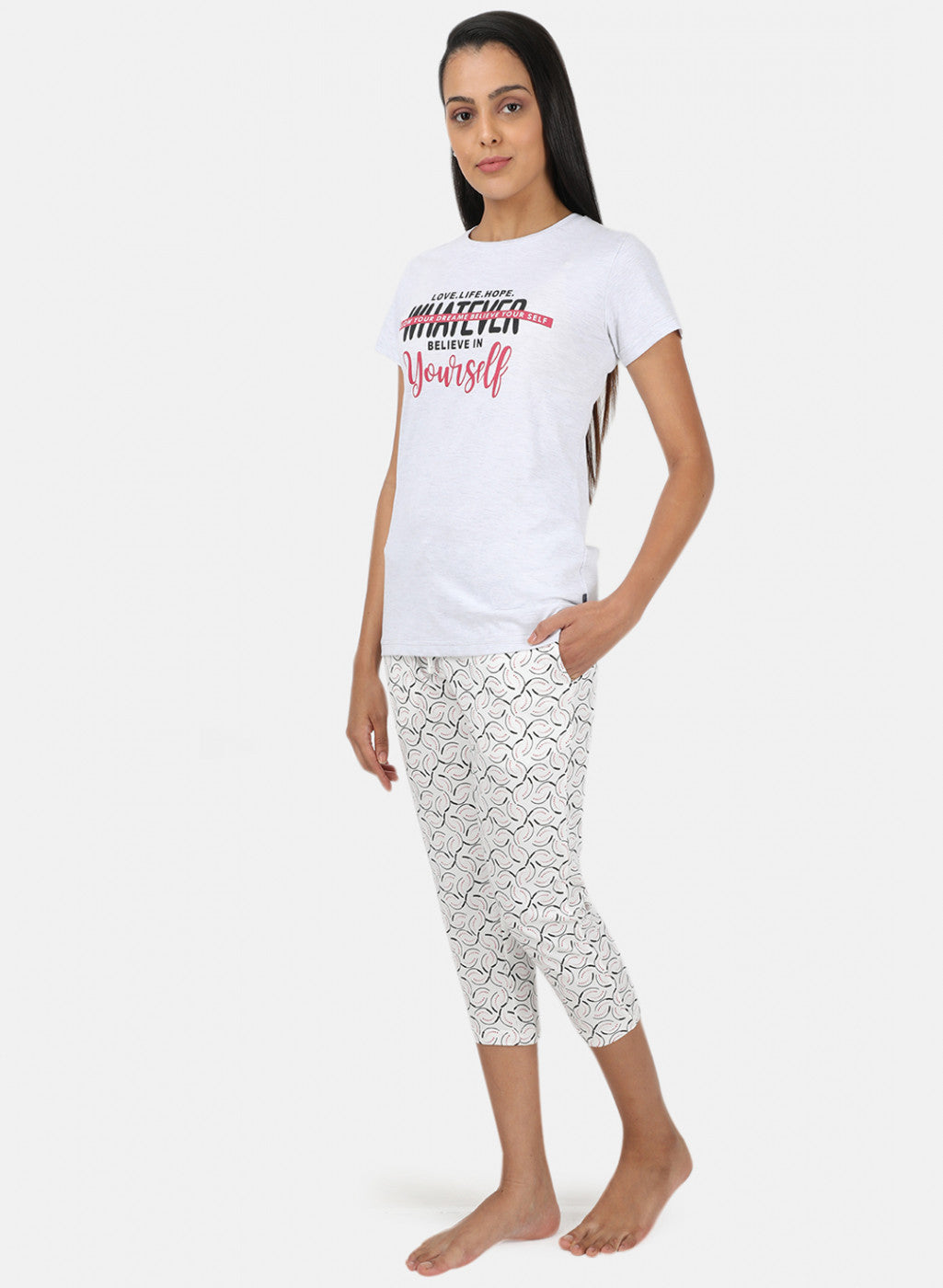 Womens Grey Printed Capri Set