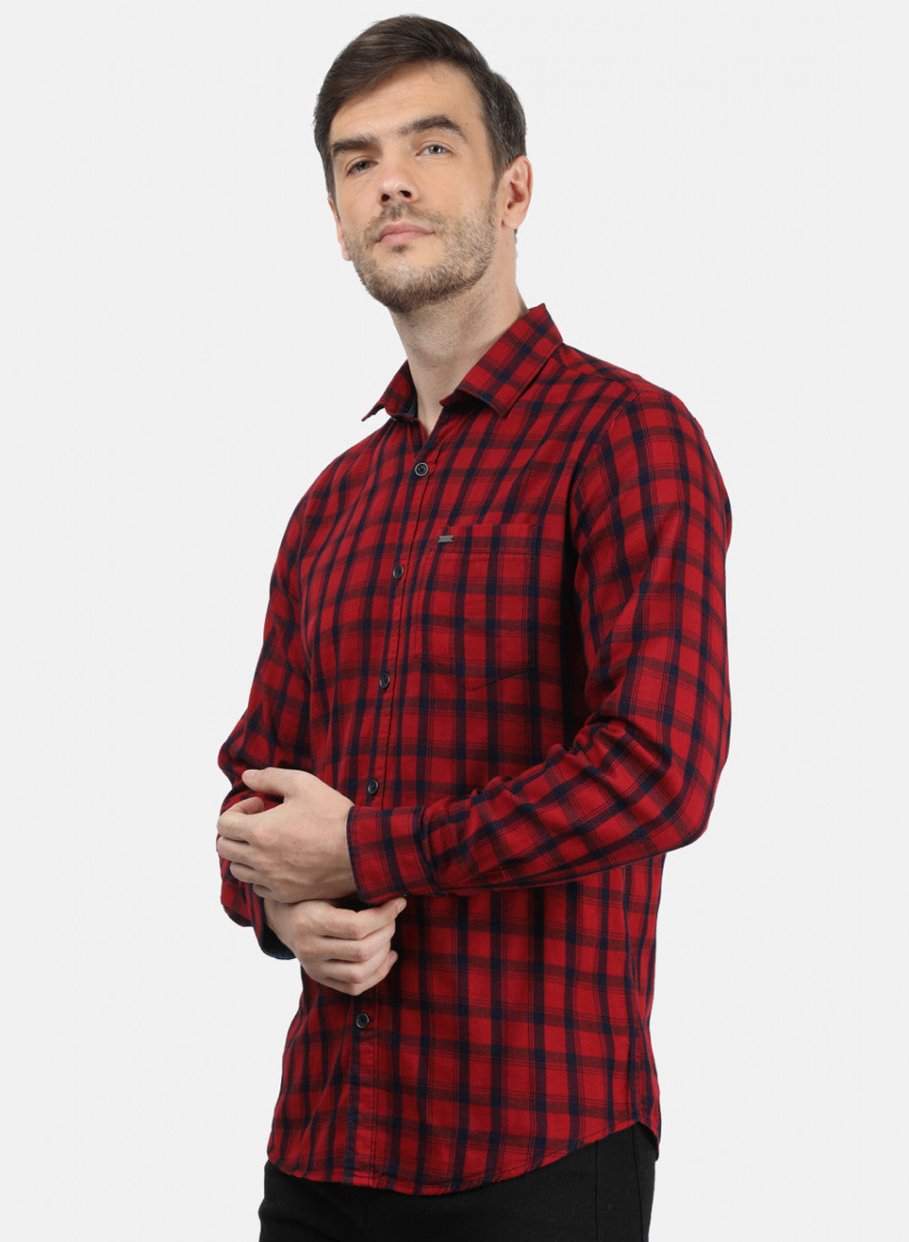 Men Maroon Check Shirt