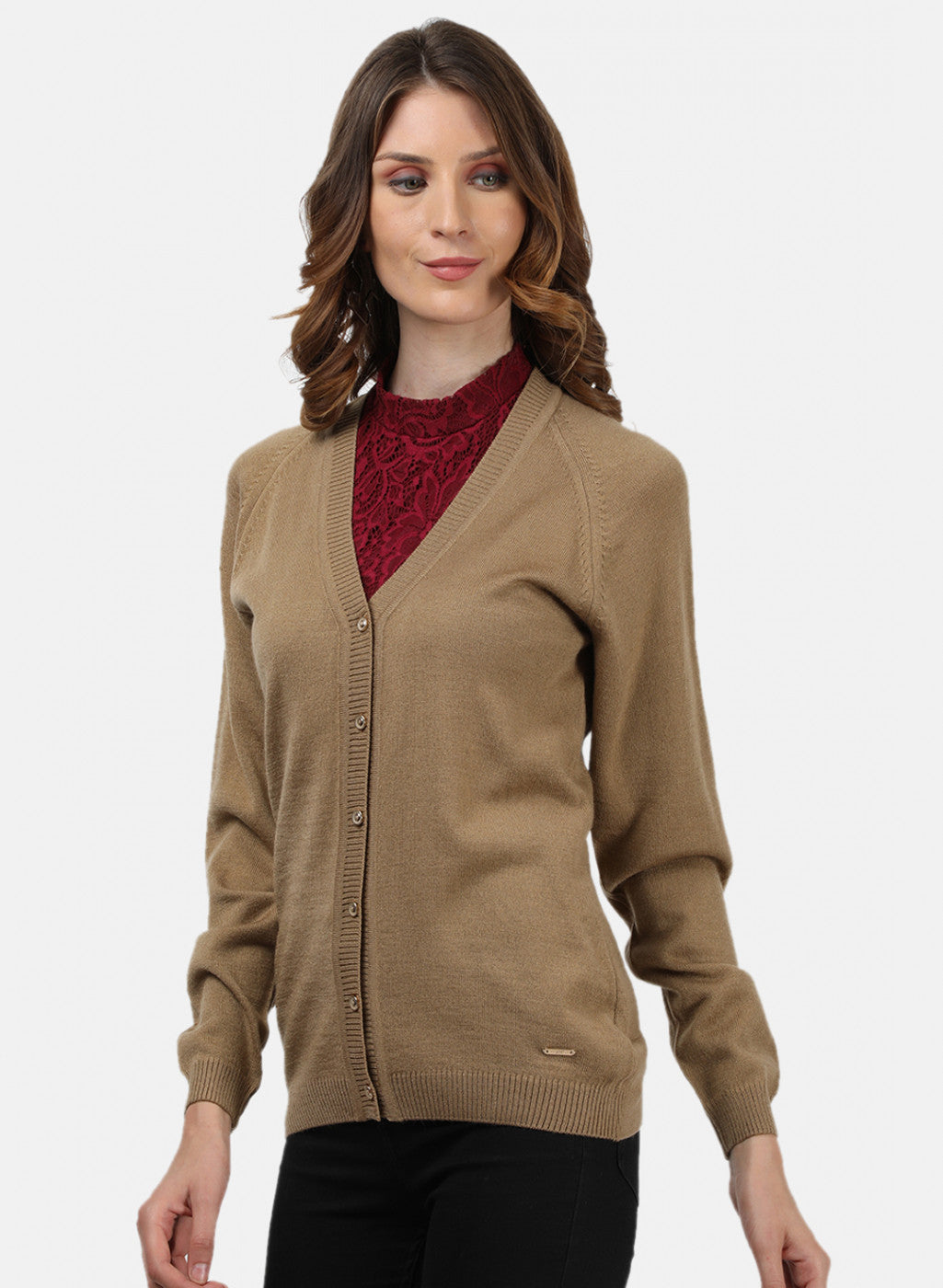 Women Light Brown Solid Cardigan