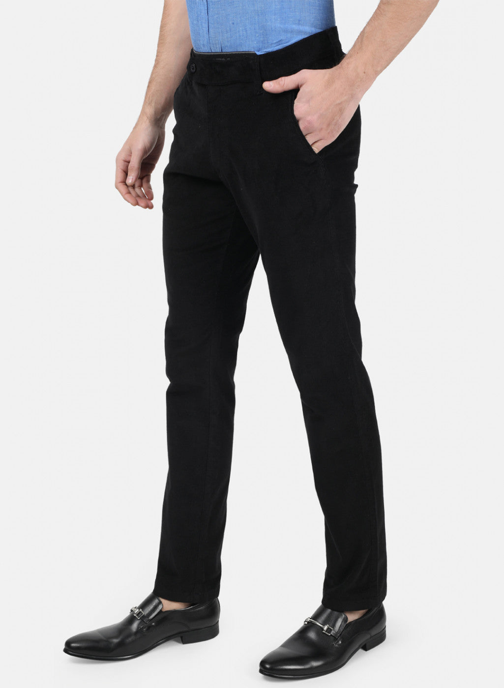 Men Black Plain Trousers