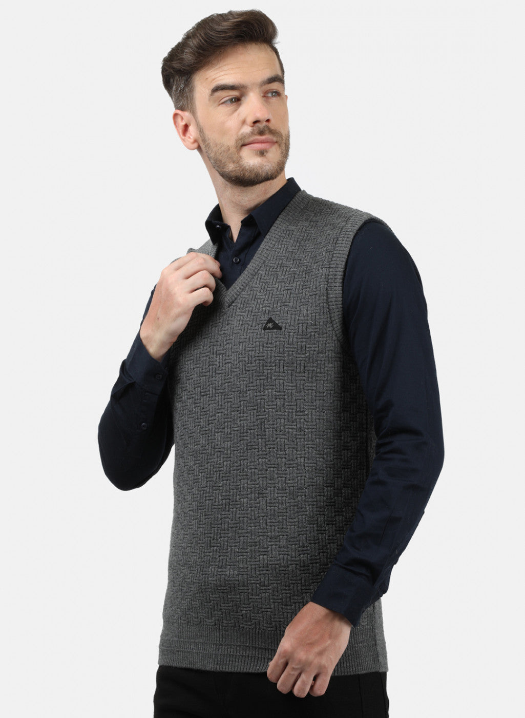 Men Grey Self Sweater