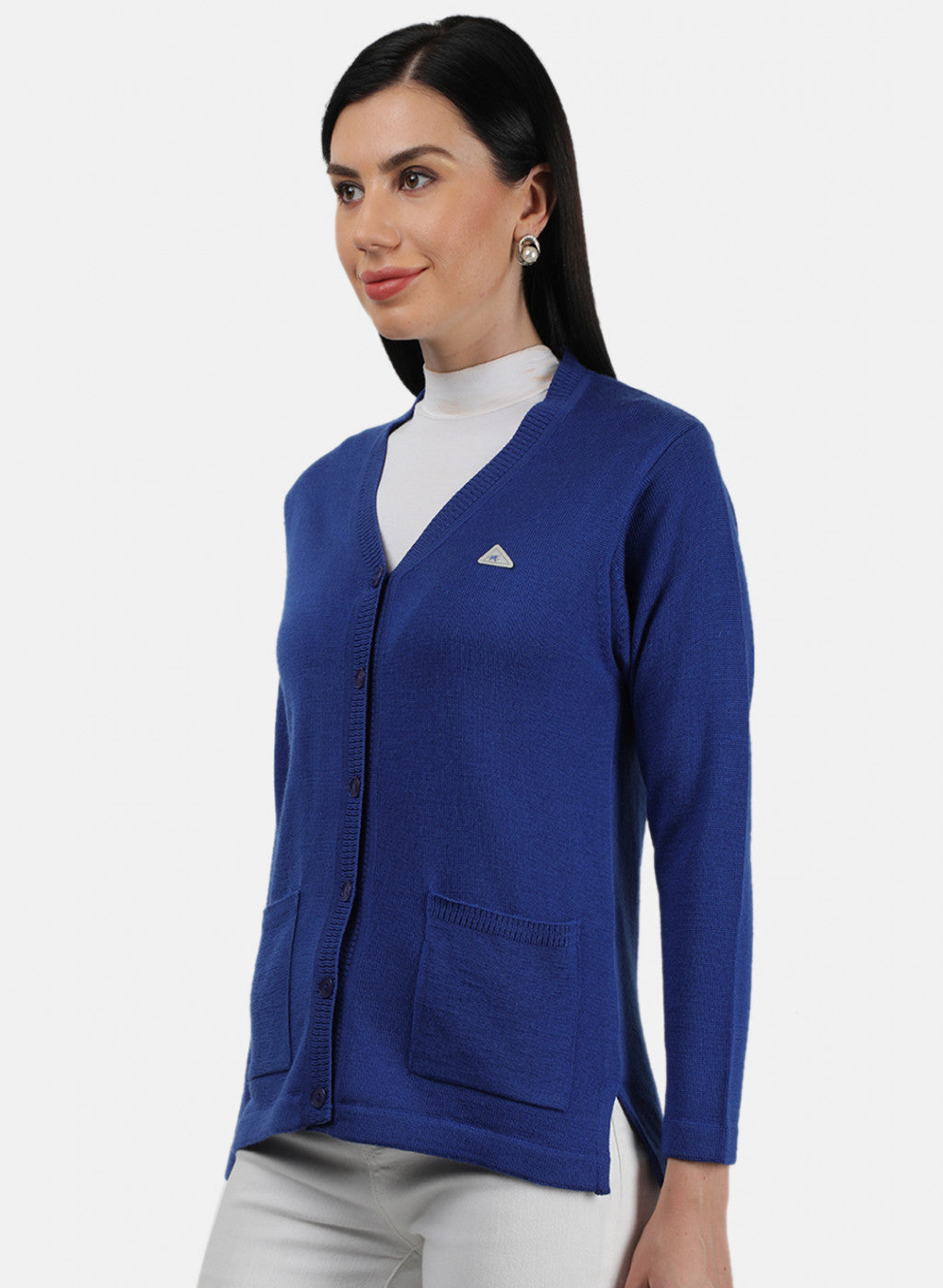 Women Blue Solid Cardigan