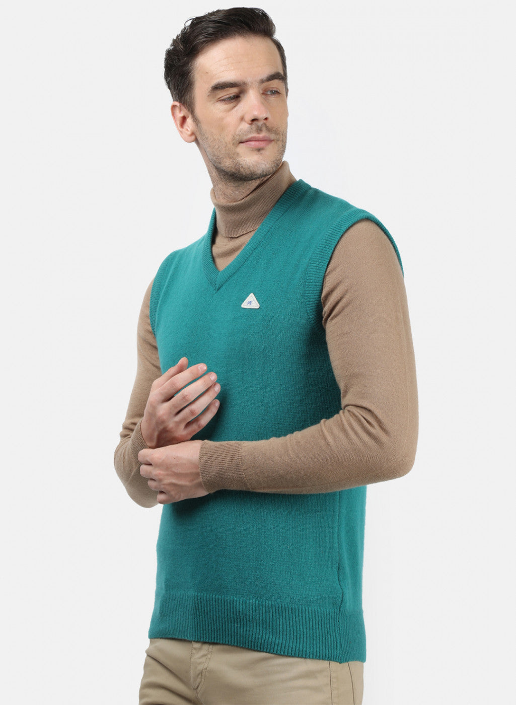 Men Sea Green Solid Sweater