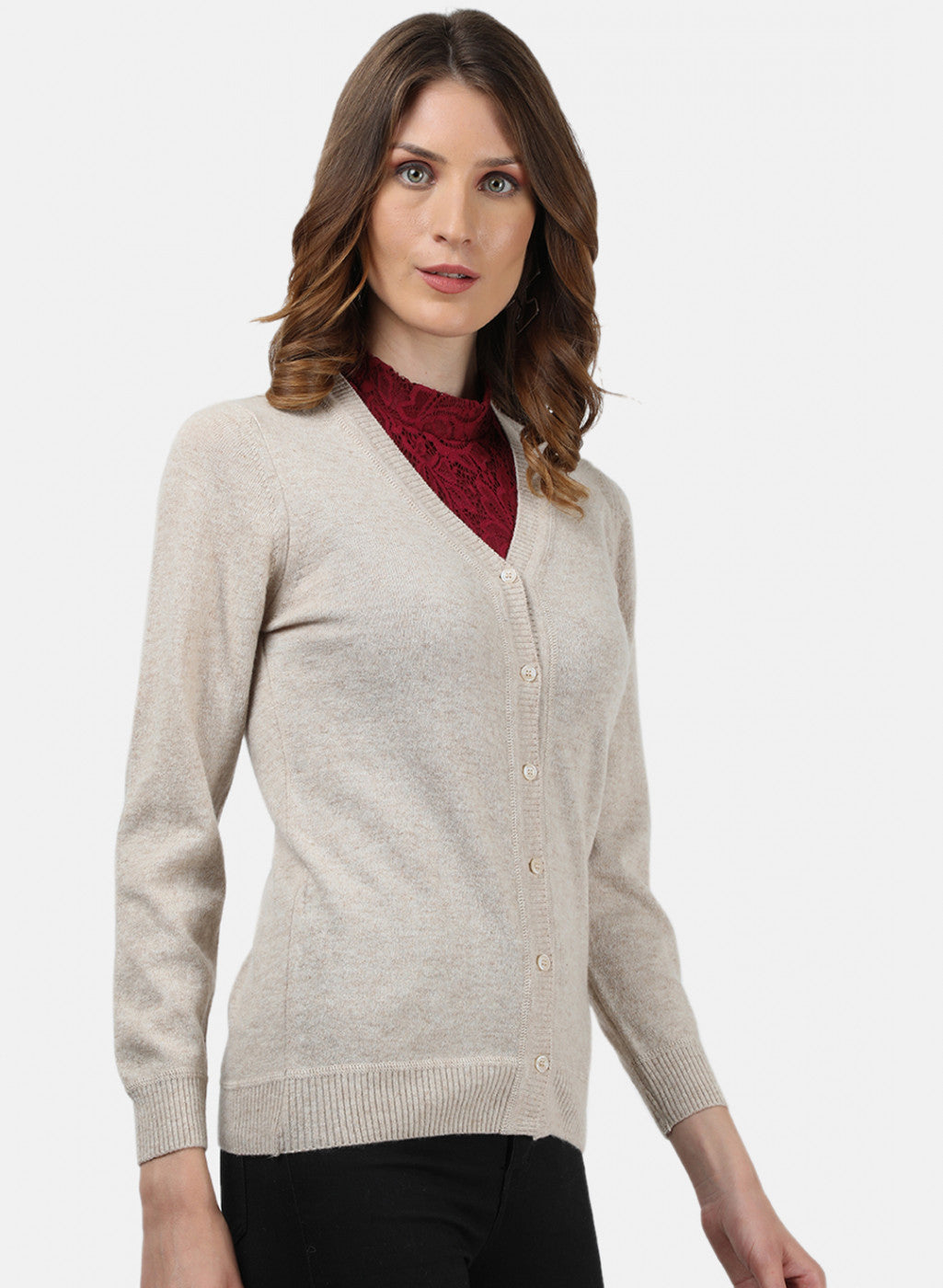 Women Beige Solid Cardigan