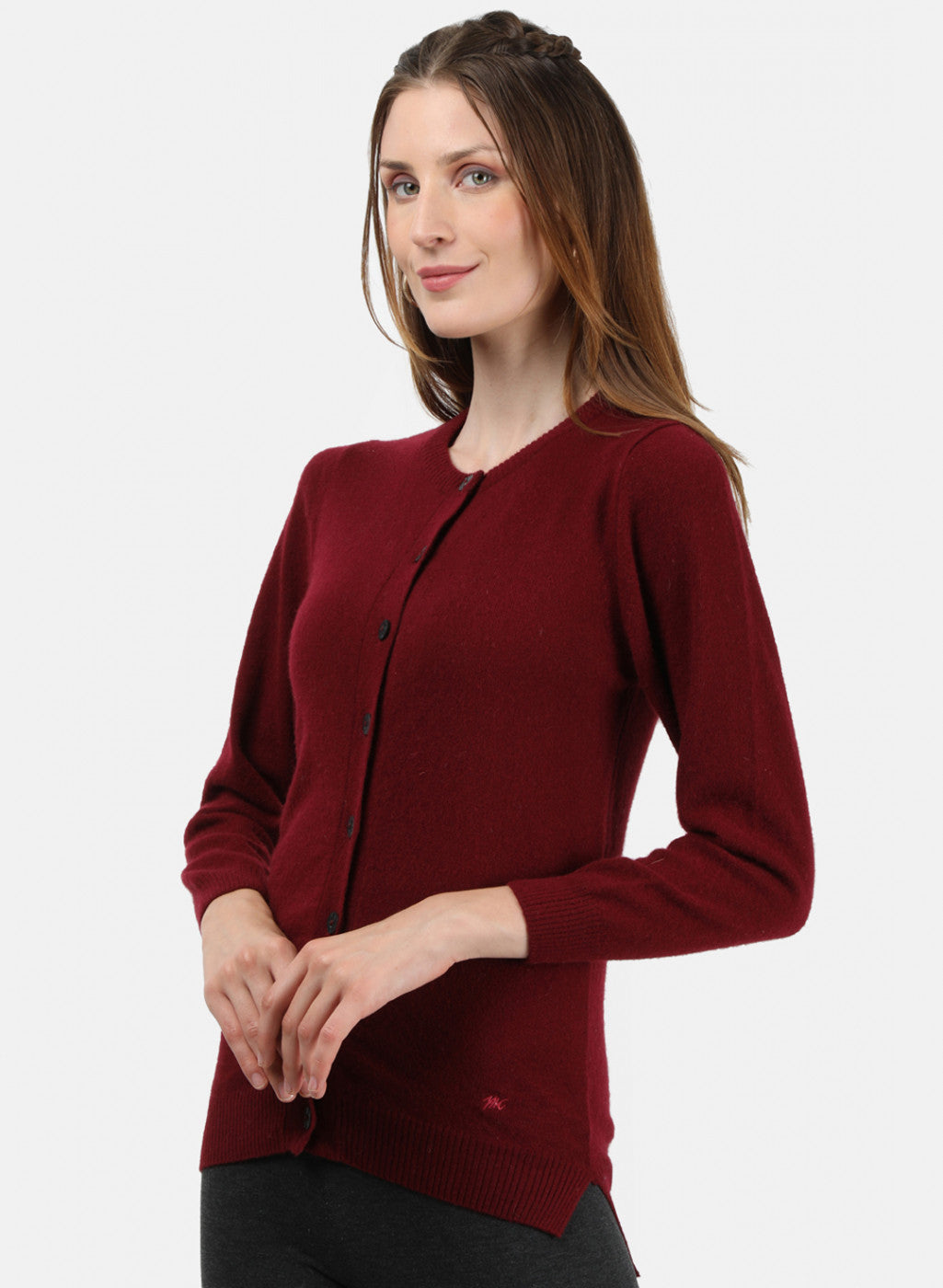 Women Maroon Solid Cardigan