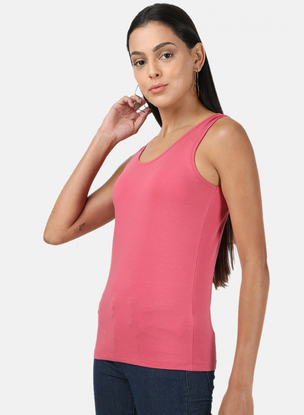 Womens Pink Plain Spaghetti