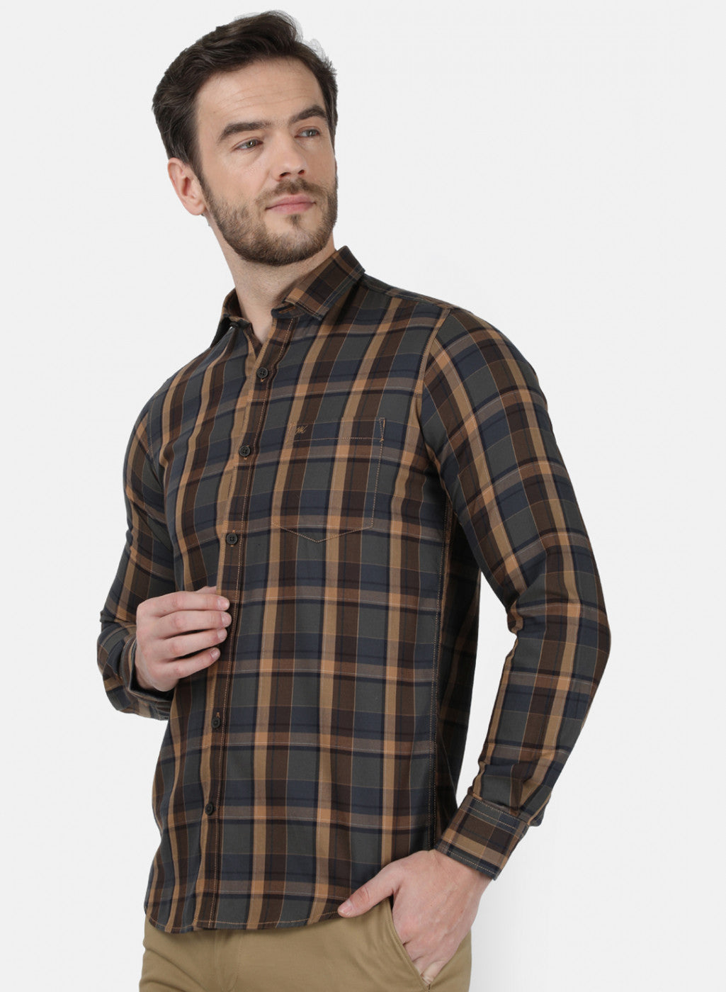 Mens Brown Check Shirt