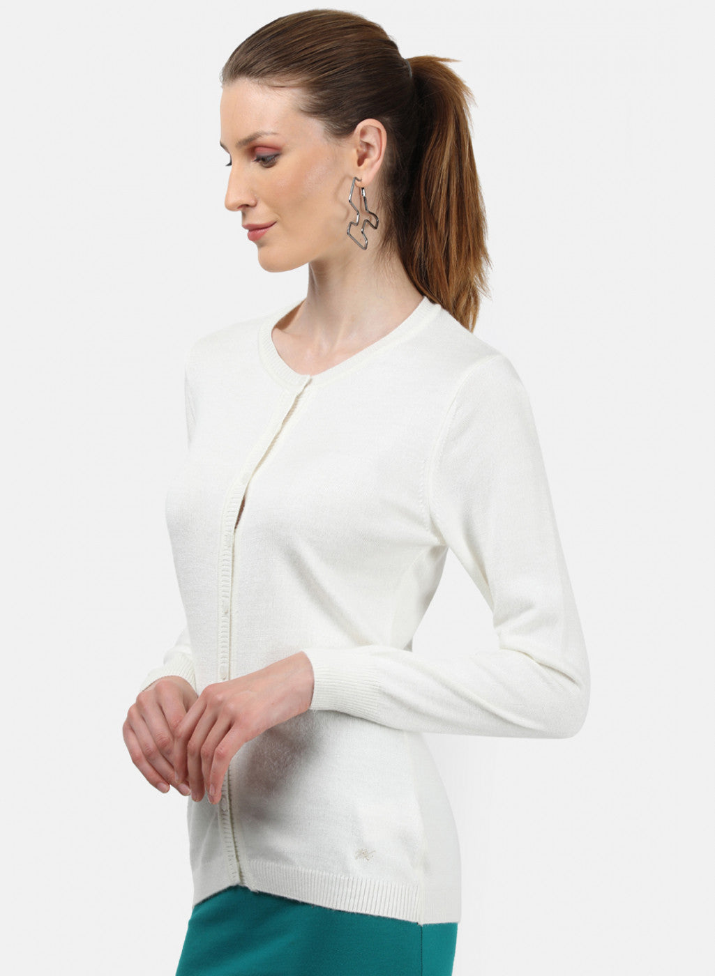 Women White Solid Cardigan