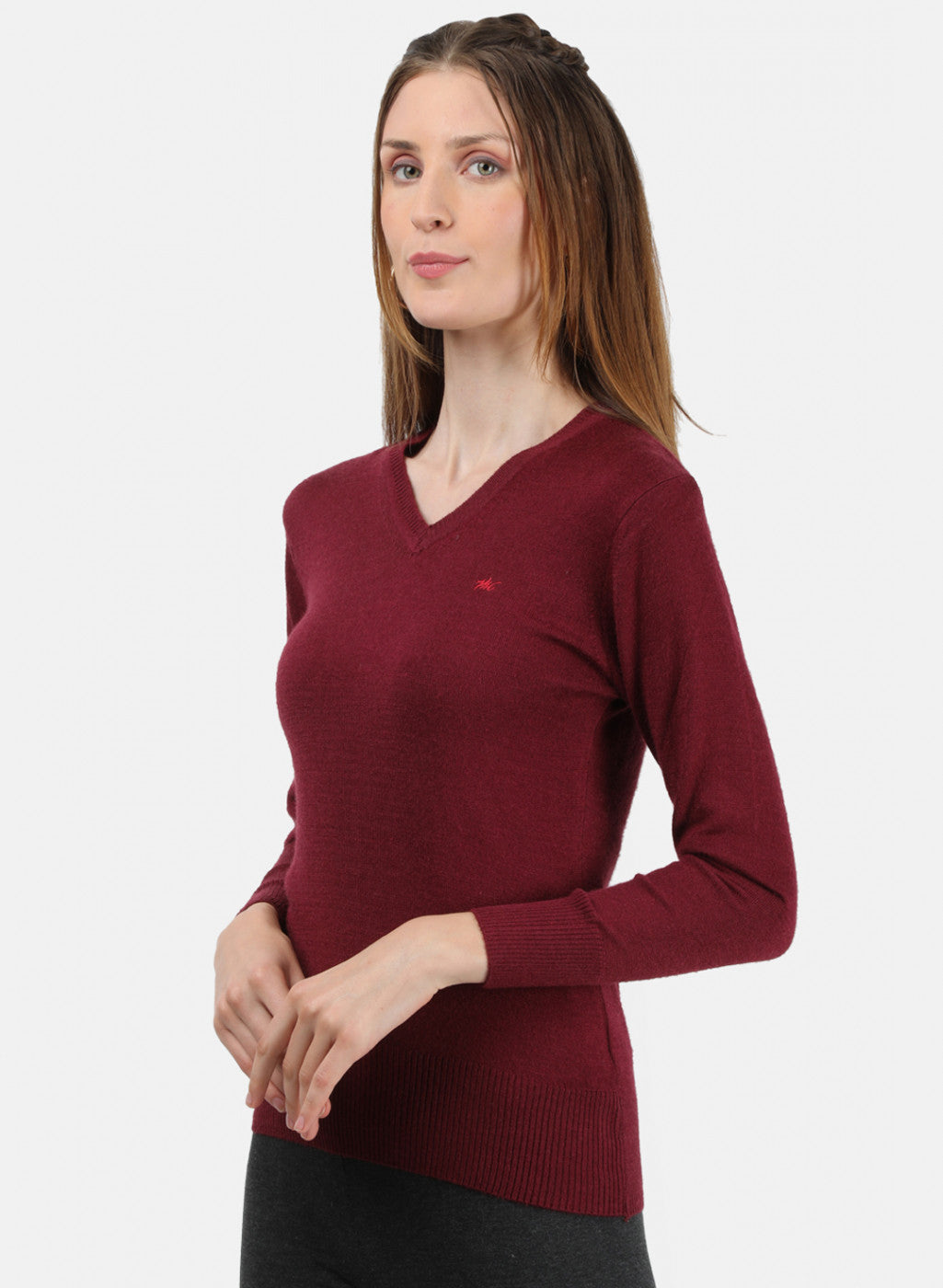 Women Maroon V Neck Top