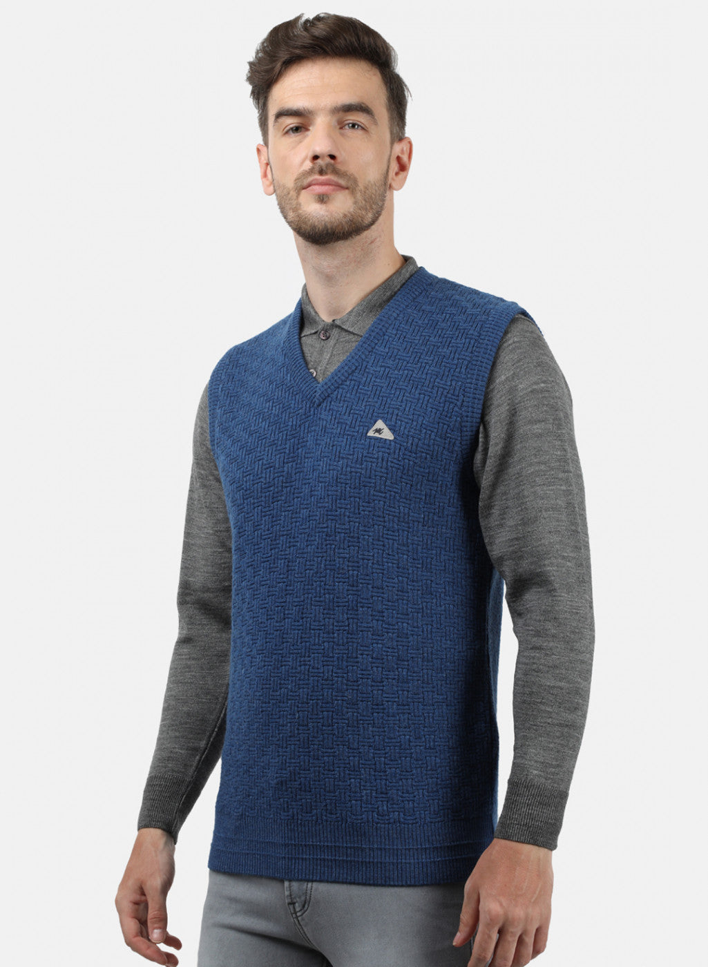 Men Blue Self Sweater