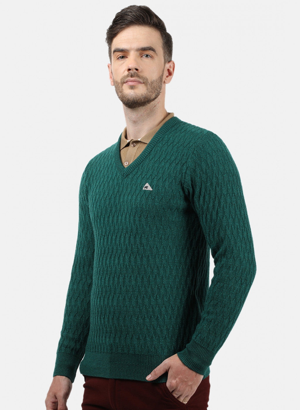 Men Green Self Pullover