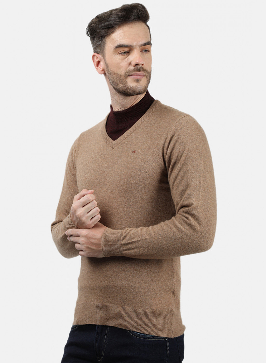 Men Beige Solid Pullover