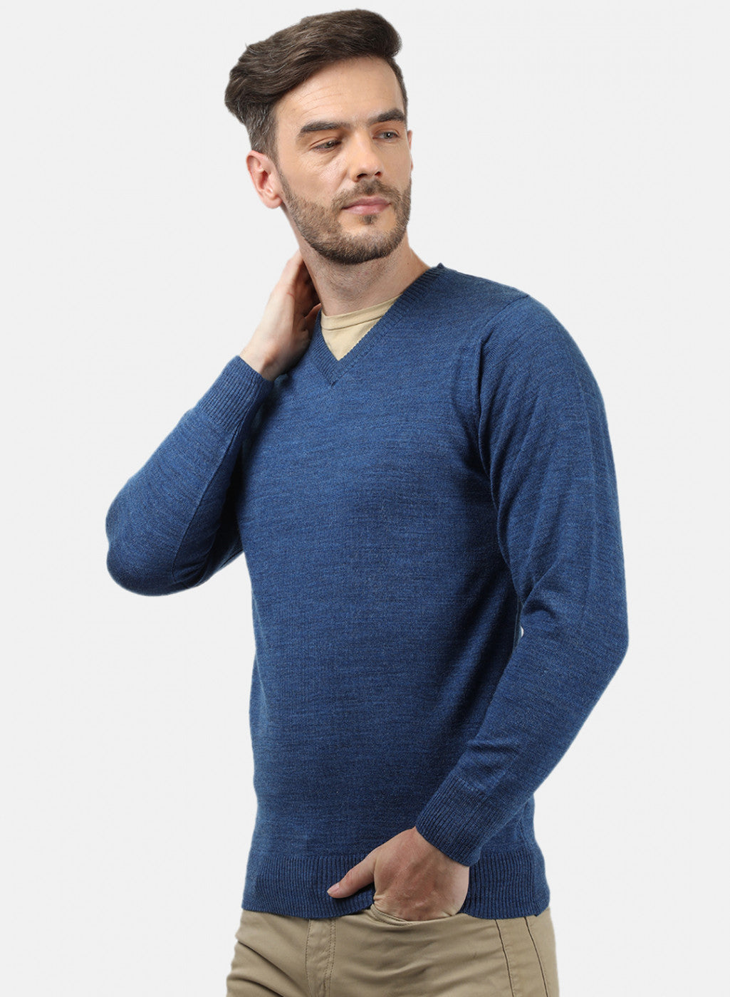 Men Blue Solid Pullover