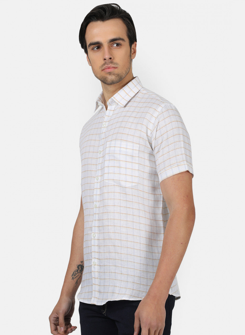 Men White Check Shirts