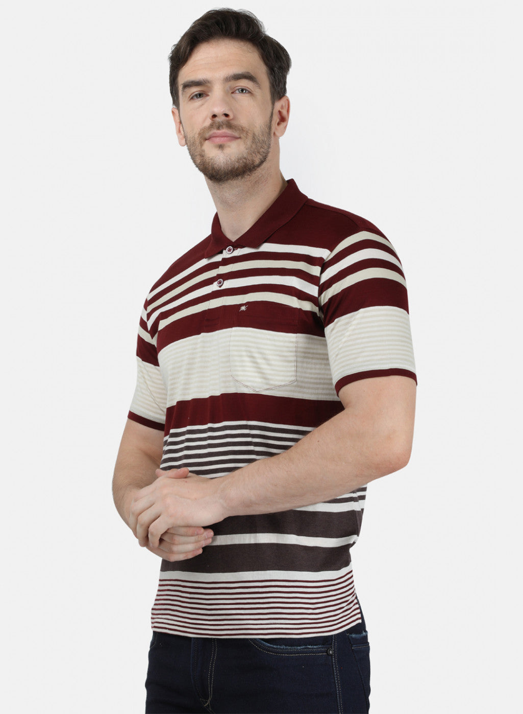 Mens Maroon Stripe Collar T-Shirts