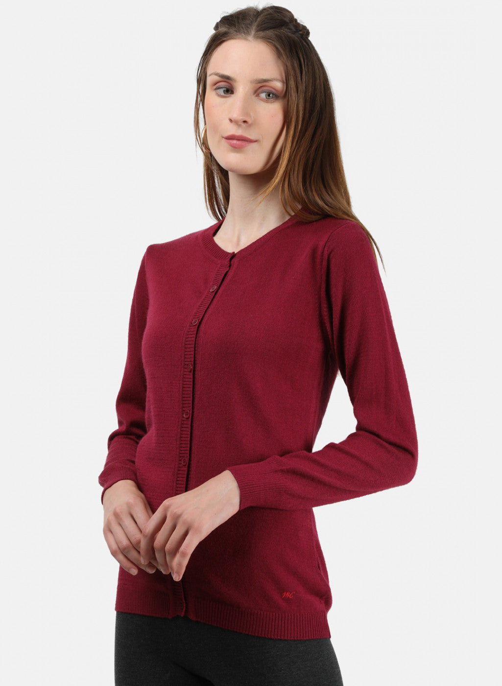 Women Maroon Solid Cardigan