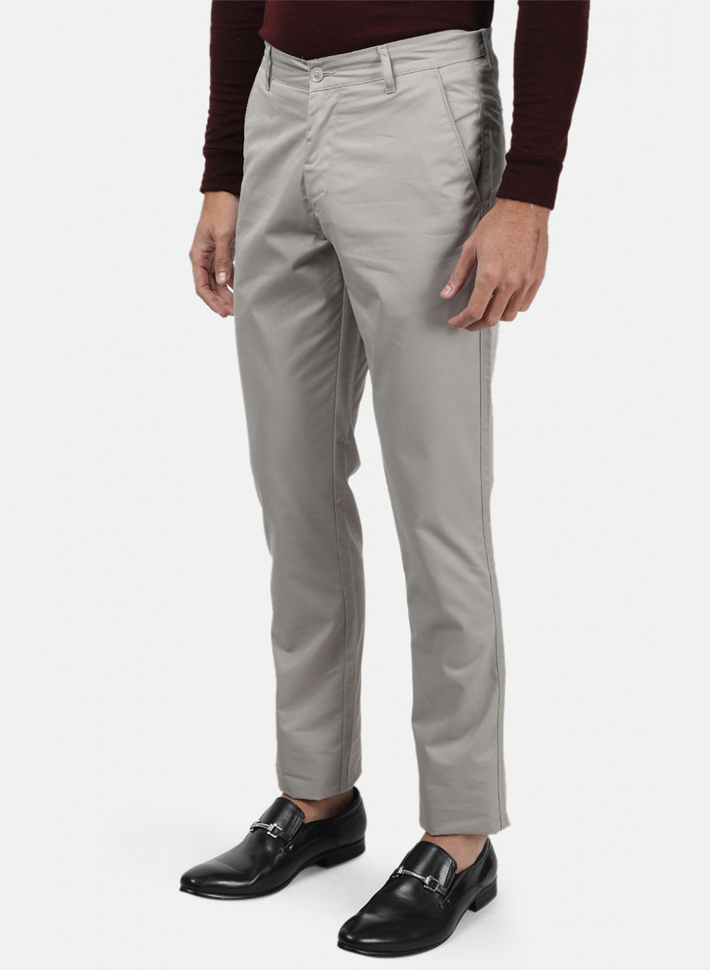 Men Grey Plain Trousers