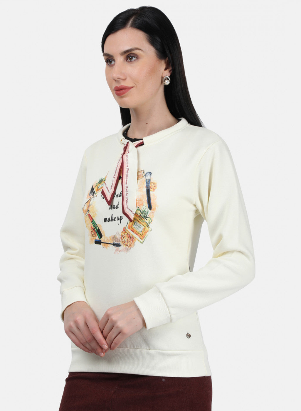 Women Off White Printed Sweatshirt