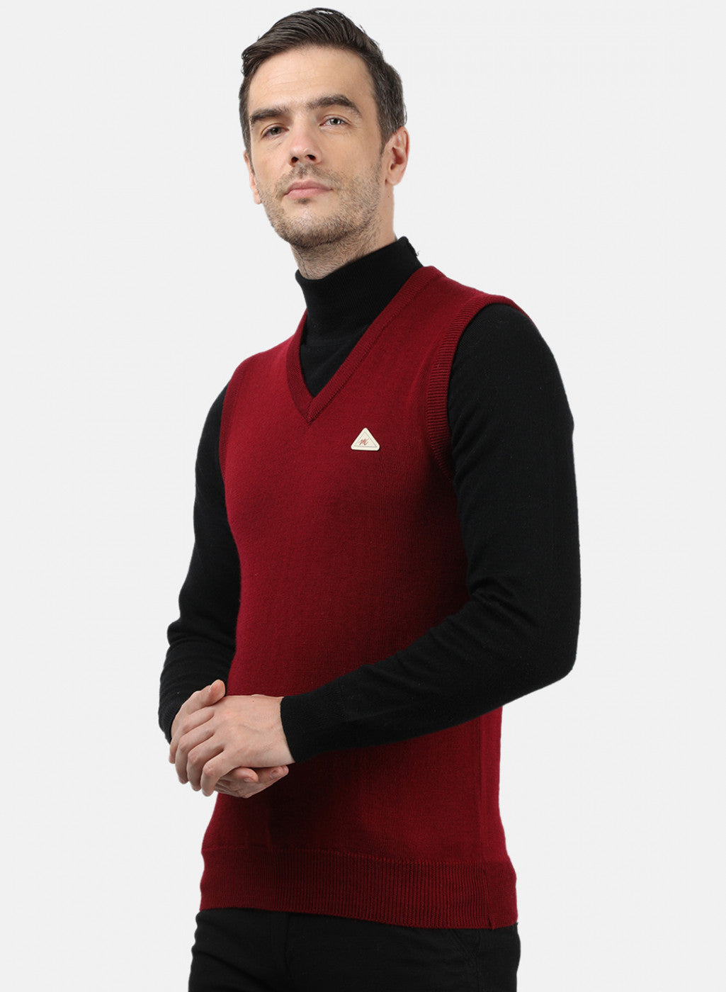 Men Maroon Solid Sweater