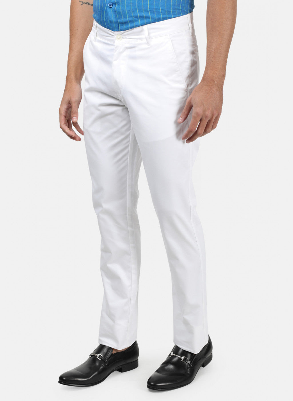 Men White Plain Trousers