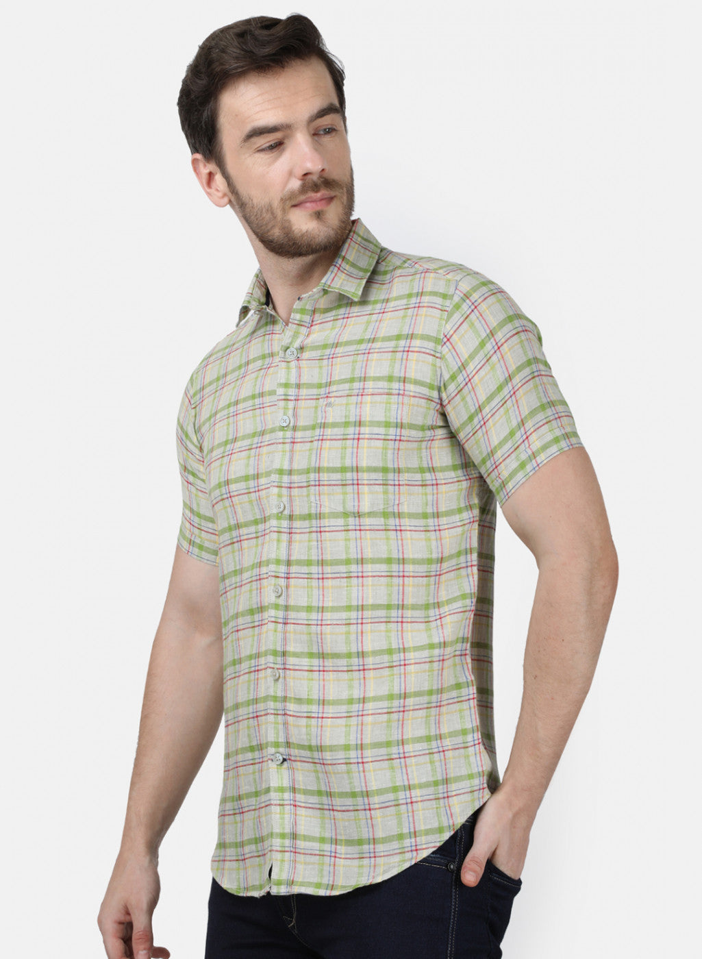 Mens Olive Check Shirt