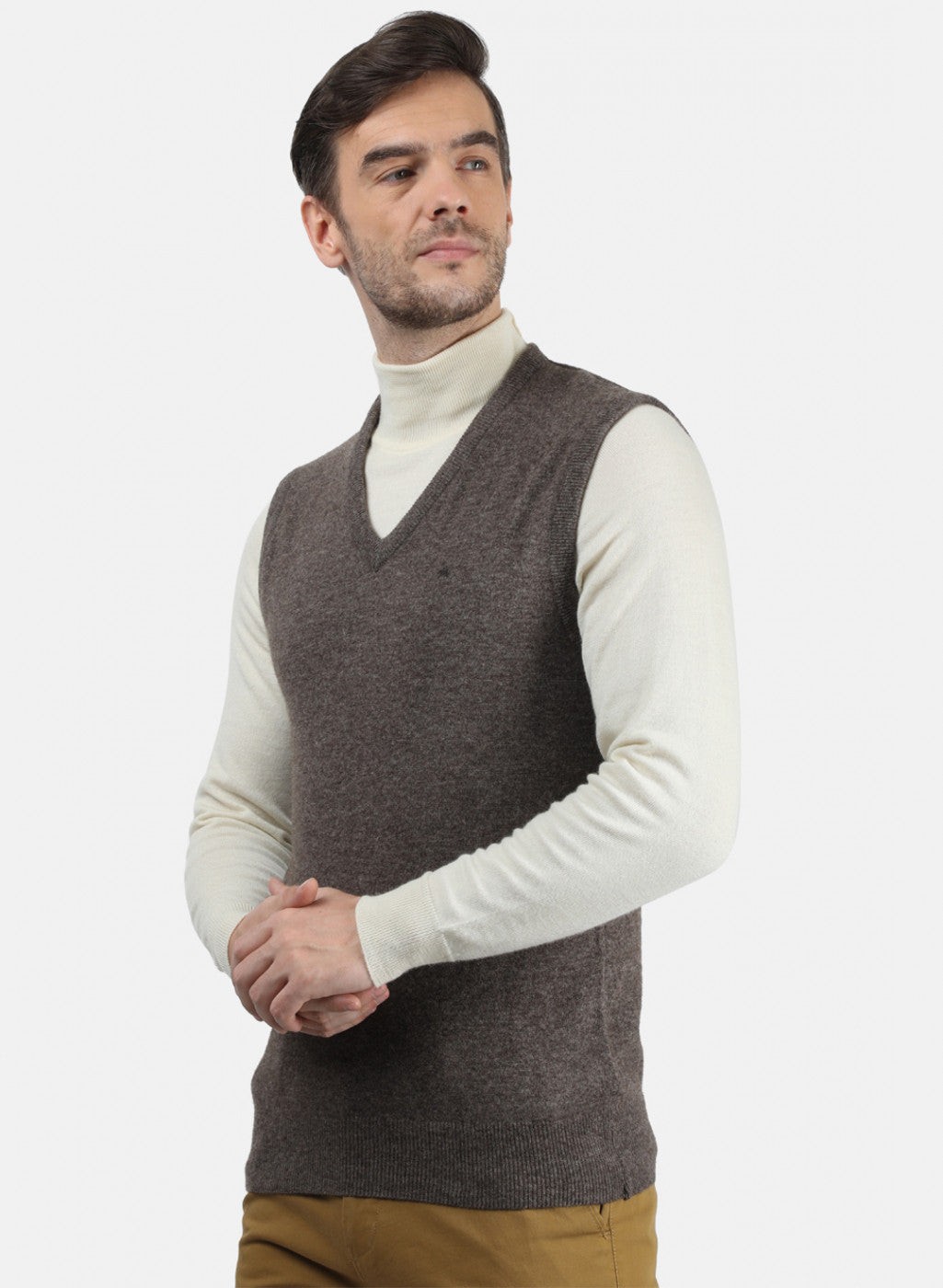 Men Brown Solid Sweater