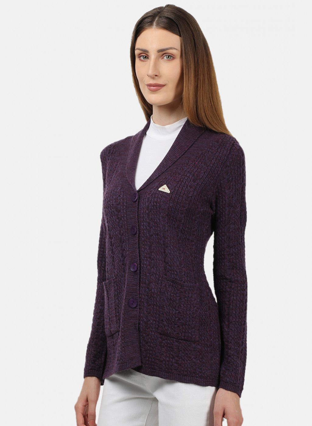 Women Purple Solid Cardigan