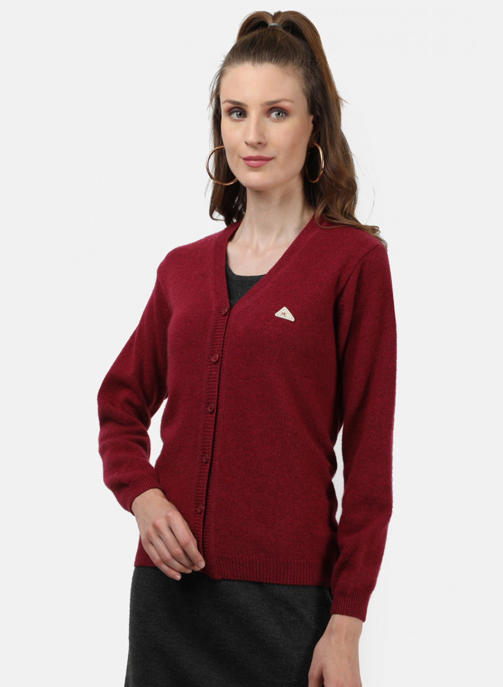 Women Maroon Solid Cardigan