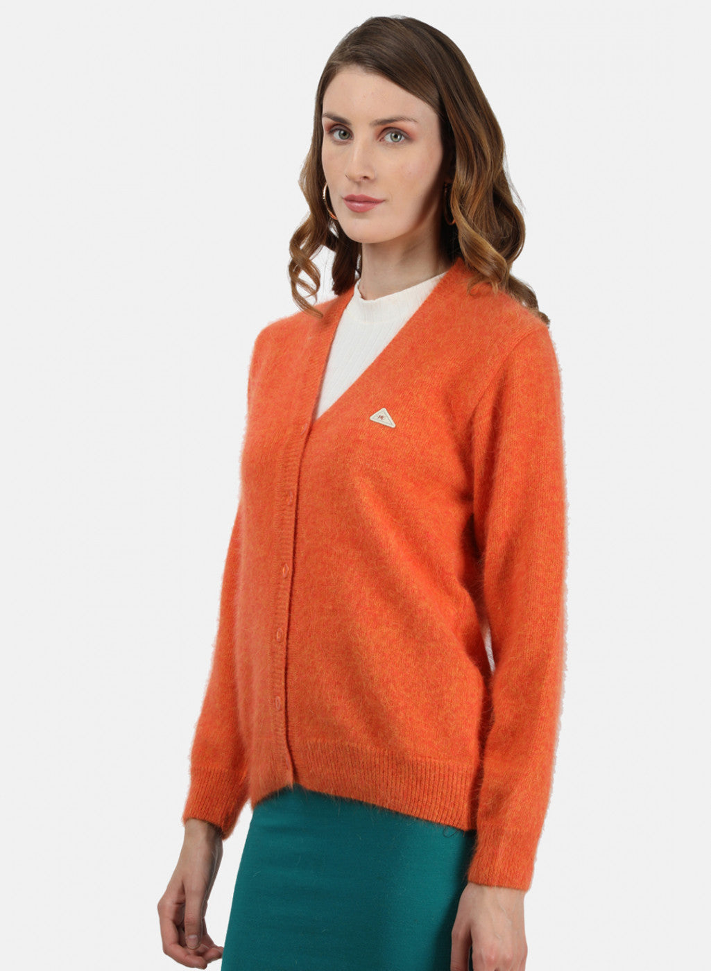 Women Orange Solid Cardigan