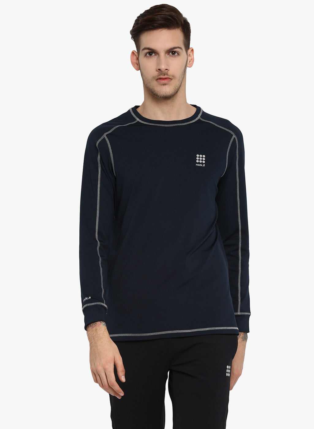 Rockit Navy Blue Round Neck Smart Fit T-Shirt