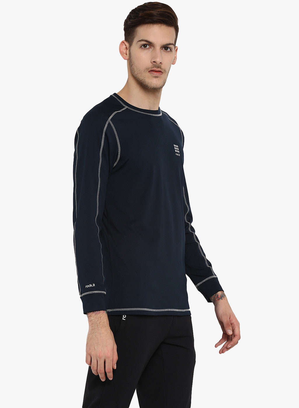 Rockit Navy Blue Round Neck Smart Fit T-Shirt